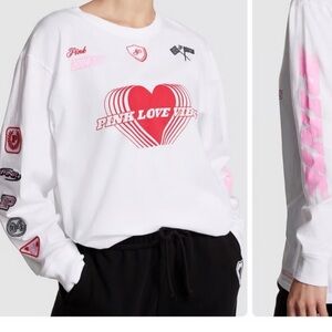 victoria secret PINK CAMPUS long sleeve tee RACING THEME LOGO SIZE MEDIUM
